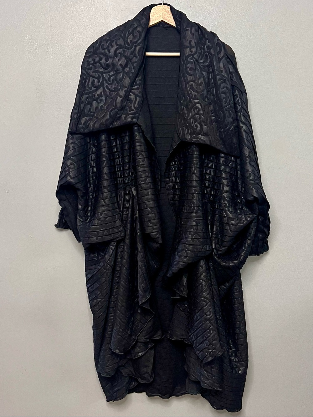 Rare Heydari GEO TRENCH GF Duster Coat Crinkled Black Fabric Oversized One Size